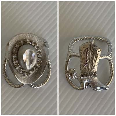 2 Silver Tone Scarf Slides - Cowboy Hat & Boot with Spur