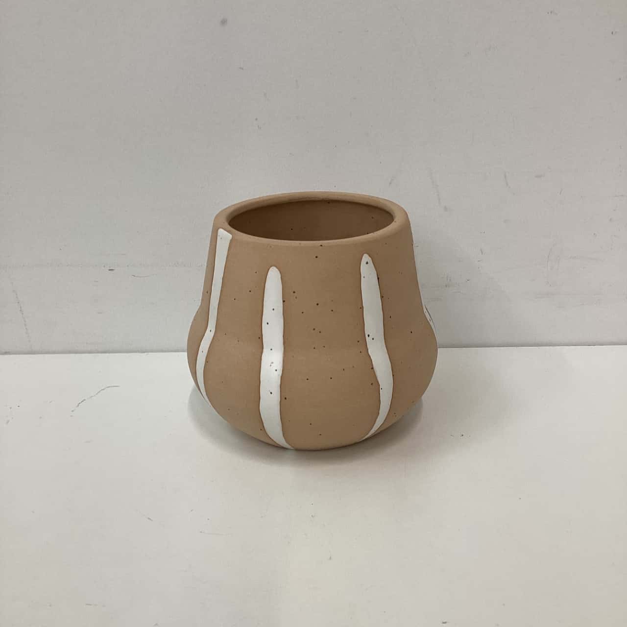 Pottey Using Line Pottery Handmade Planter White Lines Glaze