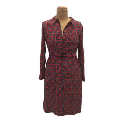 Anna Thomas Long Sleeve Shirt Dress Size 8 Red Silk