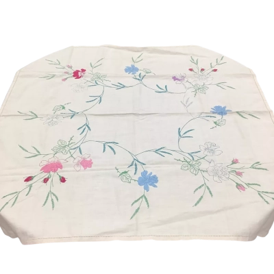 Partially Embroidered, Floral Print on linen 110 x 110 cm approx. Loose Manchester 