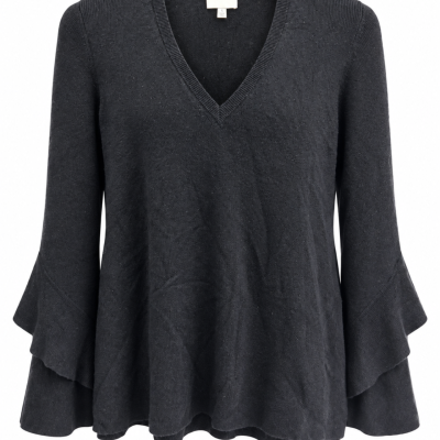 Witchery Black V-Neck Ruffle Knit Jumper – Size S