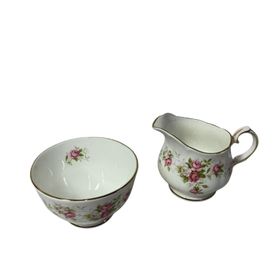 VintageDuchess "June Bouquet" Rose Pattern Open Sugar Bowl & Milk Jug