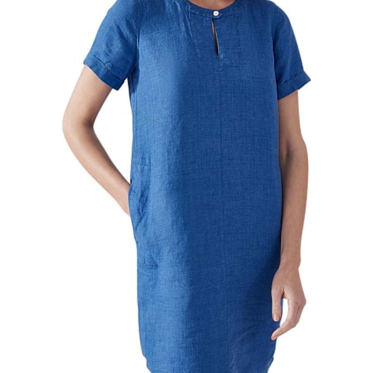 Trenery Womens Size 12 Short Sleeve Shift Dress Blue French Linen (s) -  Used Very Good | Salvos Stores