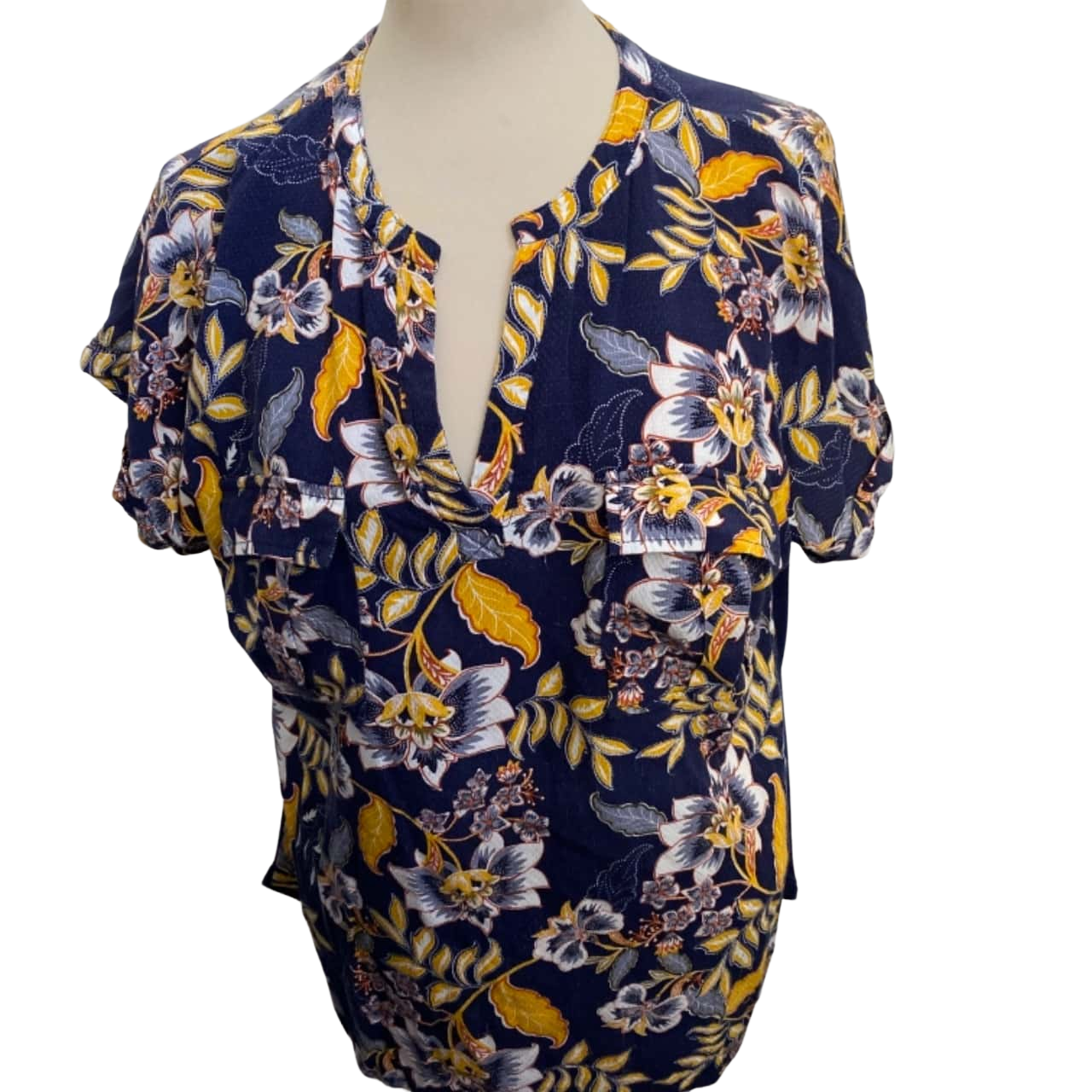 Women's Navy Floral Notch Collar Shirt With Lounge Pants - SASSAFRAS main image 1