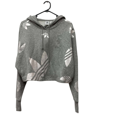 Adidas Women's Cropped Hooded Jumper - Size 8 - Grey / Silver 