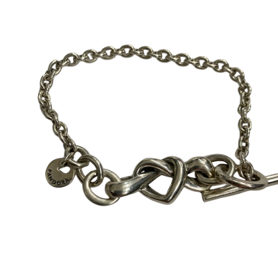 Pandora Womens knotted heart t- bar fastening Stirling silver Bracelet 18cm. 