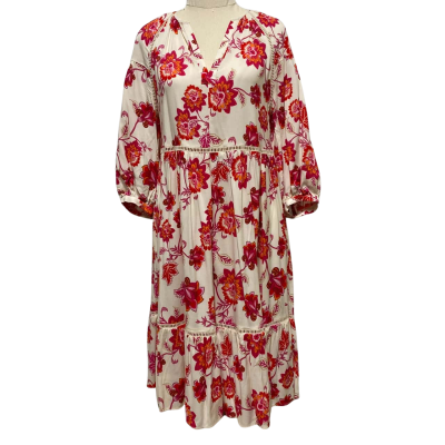 Sussan Womens Long Sleeve Floral Dress Pink/Bone Size 6