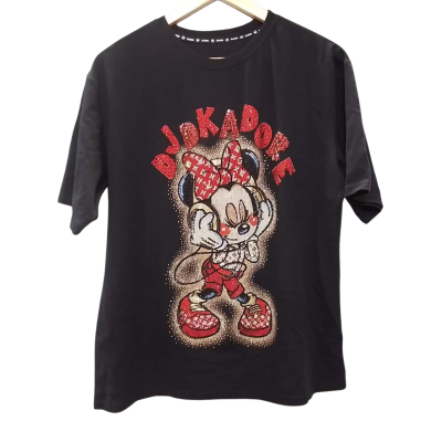 DJ&DK Women's Size L~XL Black T-Shirt with Bedazzled Minnie Mouse Print