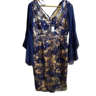  Womens  Size 12 Formal Dress Blue / Gold flared sleeves Studio S by Swish