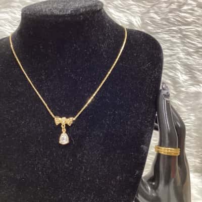  Womens Yellow Gold tone Necklace & Rings