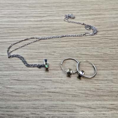 Sterling Silver Abalone Shell Jewellery Set – Necklace & Hoop Earrings