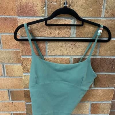 Lorna Jane Womens  Size S Khaki Rib Tank Bra combo 