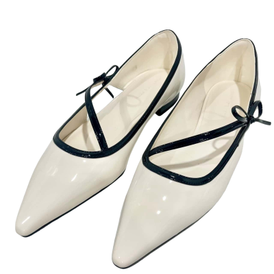 Charles & Keith Creme Black Patent Pointed Toe Flats Size 39