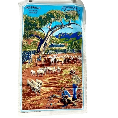 Vintage LINEN Life in the Outback AUSTRALIA Teatowel 