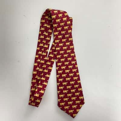 Red Yellow Cow Pattern 100% Silk Made In India Ties 