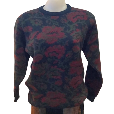 Vintage* City Limits.  Dark Floral Jacquard Pattern Jumper.   Size M 