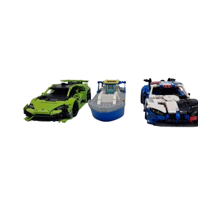 LEGO APPROX 1KG PRE MADE X2 CARS 1X POLICE BOAT