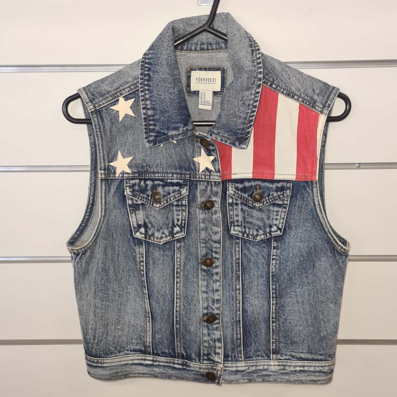 Forever 21 Womens Denim Jacket Blue/Red 