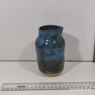 Handmade Pottery Pourer Earthy Blue Brown Egg 