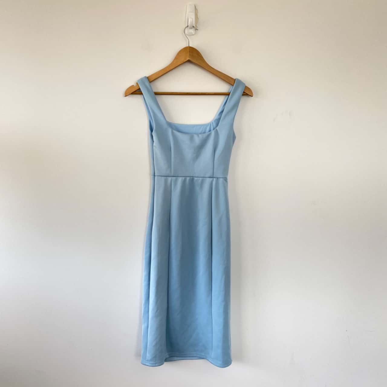 Showpo Light Blue Square Neck Split Mini Love Dress Size 8 / S(s)