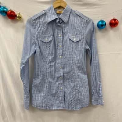 R.M. Williams Mens  Size 8 Business Shirt Blue / Gingham / White 