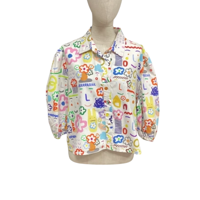 Jericho Road Womens  Size 16 Short Sleeve Shirt Pattern / White 