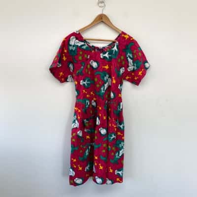 Keshet Pink Pattern Short Sleeve Midi Dress  Size M 