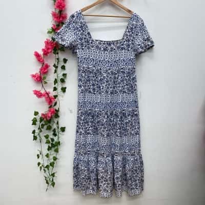 Roxy Womens Short Sleeve Maxi Dress Size XL Blue / White 