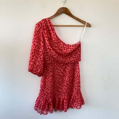 Tussah Pink Red Floral One Shoulder Mini Dress Size 8 