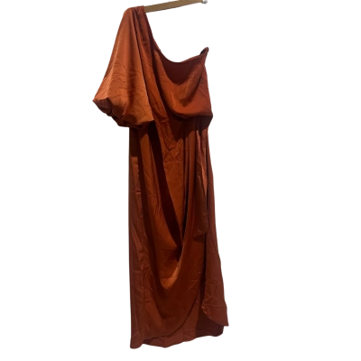 Showpo Janae Midi Dress – One Shoulder 3/4 Sleeve Wrap Dress in the color Copper, size AU 8 / US 4