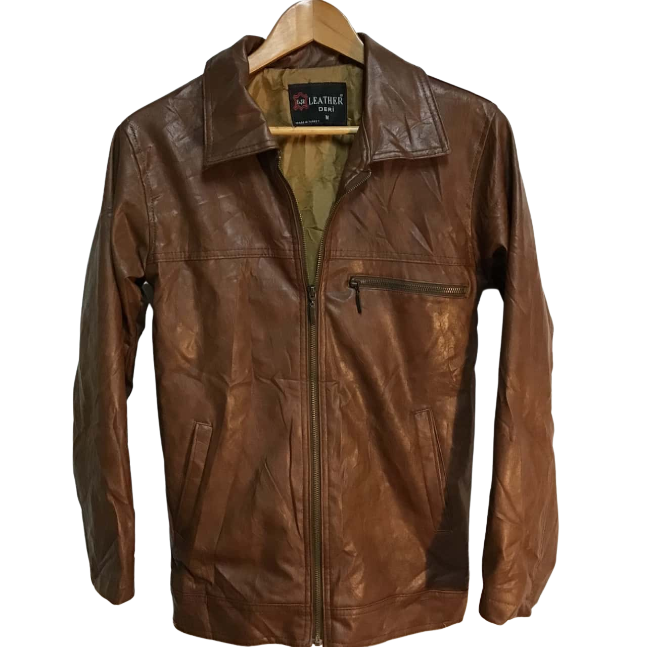 E & SR Womens Size M Front Zipper Brown Leather Jacket (s)