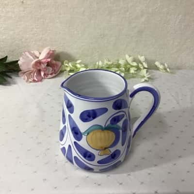 Desuir Italian Pottery White / Blue /  Orange Pomegranate Pattern Ceramic Pitcher Jug