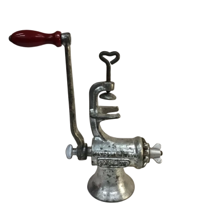 Vintage Silver Coloured Metal Hand Crank Meat Grinder 