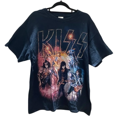 Gildan Mens Size L KISS Short Sleeve Shirt Blue  