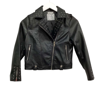 Ollies Place Kids  Size 10 Faux Leather Jacket Black with Silver Studs 