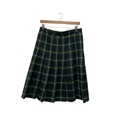  Womens  Size 12 Pleated Skirt Checked  Black/Green 