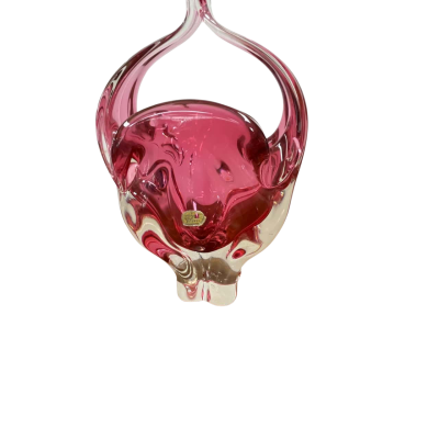 Bohemia Czech Glass Cranberry Basket Bowl Josef Hospodka