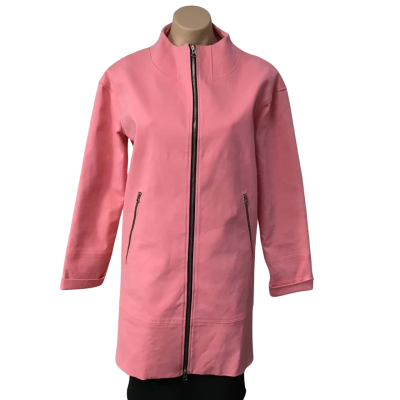 Trenery Womens Size XS Pink Zip Front Collarless Long Jacket