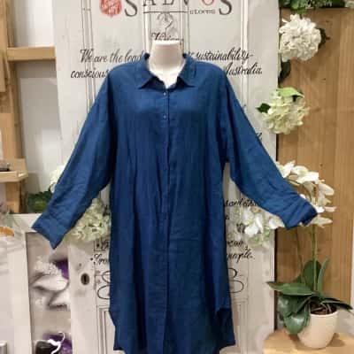 Gorman Brand! NWO! GGFR723winter21 DESIGNED IN AUSTRALIA! T FLOWY BUTTON DOWN SHIRT COLLAR LONG SLEEVE DRESS! Womens  Size 12 Long Sleeve Dress / Midi Dress / Shirt Dress Blue / Teal 