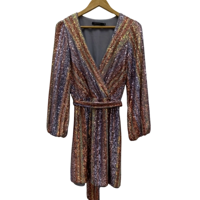 Portmans Women's Size 8 Long Sleeve Sequin Dress With Strap Multicoloured 
