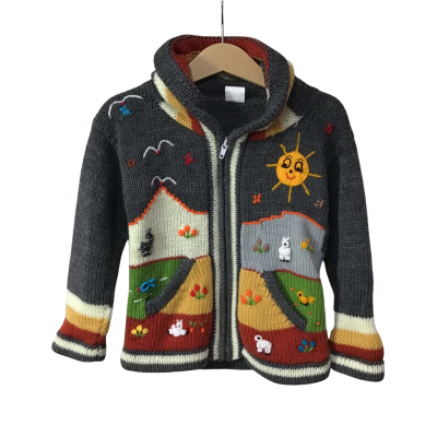 Kids Size 4 Multicoloured / Pattern Zip Front Knitted Hooded Jacket