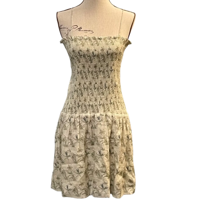 Faithfull The Brand Womens Size L Midi/Shoestring Strap Dress Blue/Cream/Green/Pattern