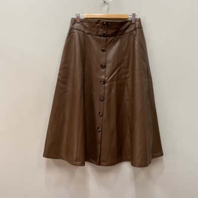 My way Womens  Size 12 Midi Skirt Brown Faux Leather 