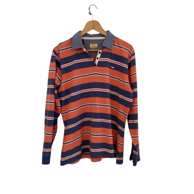 R.M. Williams Mens  Size 14 Long Sleeve Shirt Blue / Orange / Striped / White 