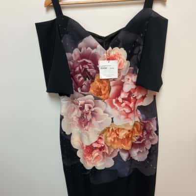 Pasduchas Womens  Size 16 Midi Dress Black  / Floral / Multicoloured 