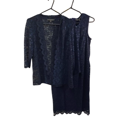 Liz Jordan Womens Dress+Cardigan Set both Size 12 Blue