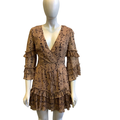 Saints + Secrets Women's Size 8 Pleated and Ruffled Mini Dress Brown Floral 