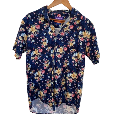 Declic Mens  Size L Short Sleeve Shirt Floral / Navy Blue 