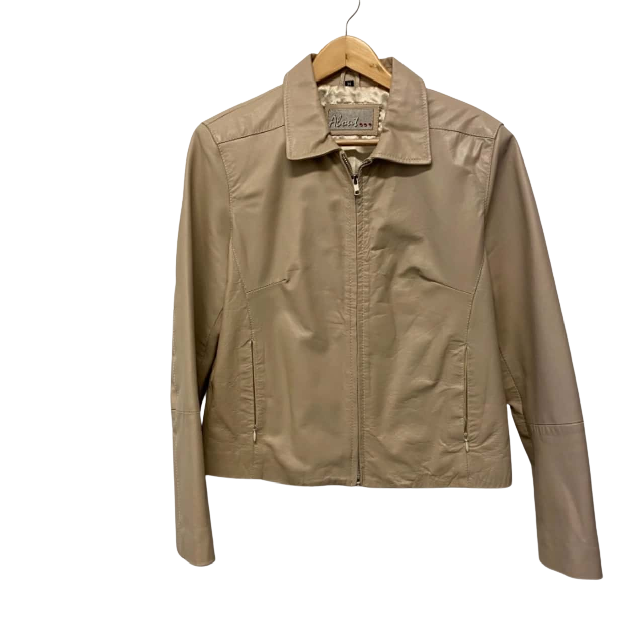 Vintage About Womens Size M Beige Real Leather Jacket