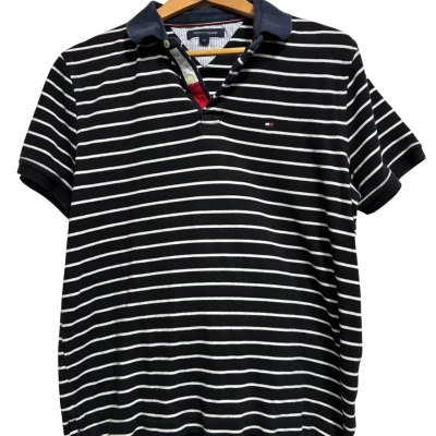 Tommy Hilfiger, Mens, Size M, collared black shirt with white stripes